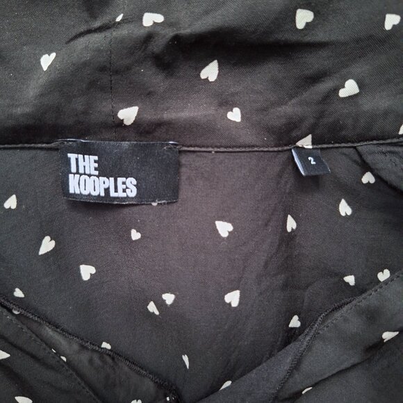 The Kooples Black and White Heart Print Tie-Neck Blouse - Picture 7 of 7